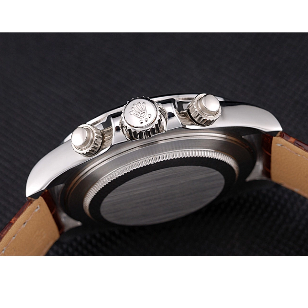 Aaa fake watches Stainless Steel Daytona Brown Dial Leather Rolex Case White Strap 0520